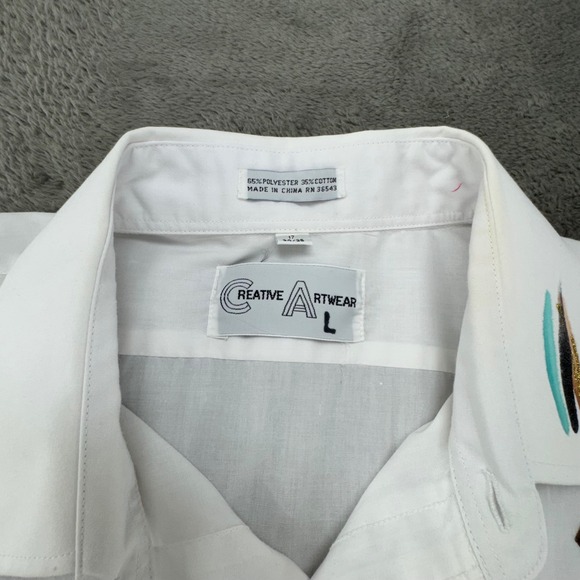 Creative Artwear L White Long Sleeve Button Up Shirt Cactus Sun Southwest Art - Picture 4 of 12